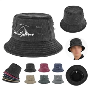 Distressed Washed Cotton Ripped Bucket Hat